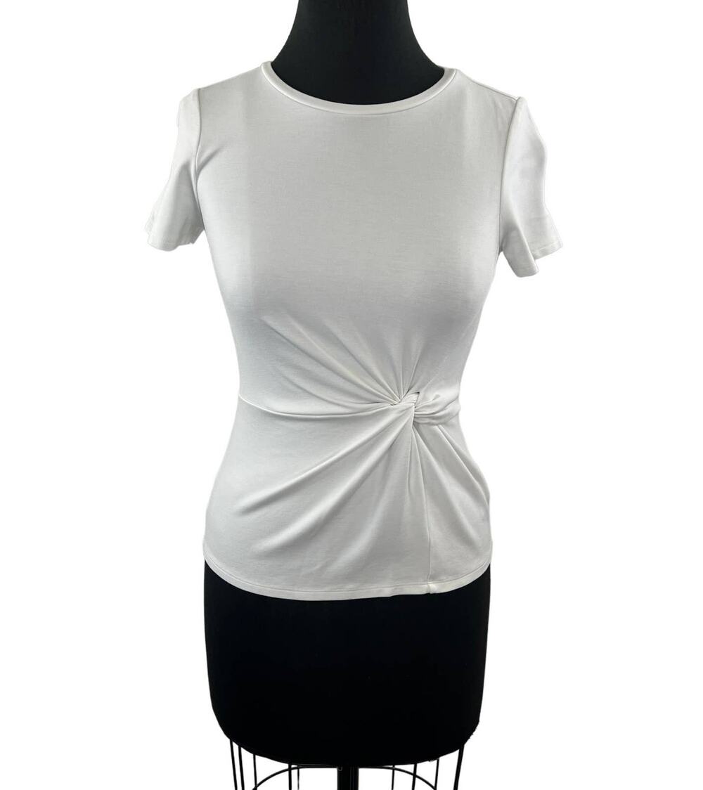 Express White Stretch Jersey Knotted Short Sleeve Top Shirt Knit Casual Work XS